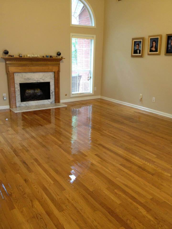 A recently refinished hardwood floor in a Columbia home