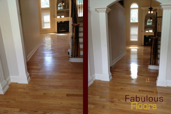 Before and after hardwood floor resurfacing in Arlington Estates, SC