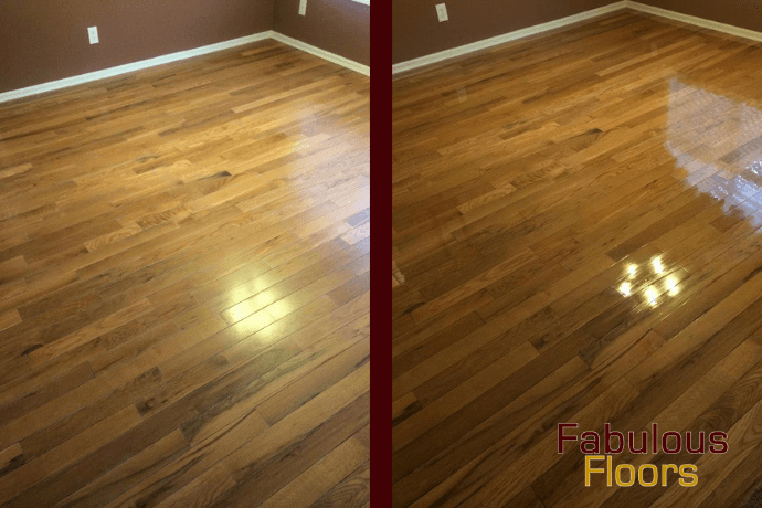 Before and after hardwood floor refinishing in Gaston SC