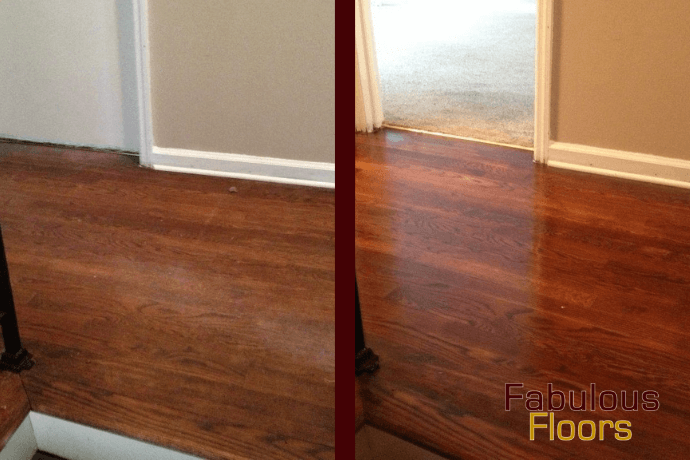 Before and after hardwood floor refinishing in Springdale, SC