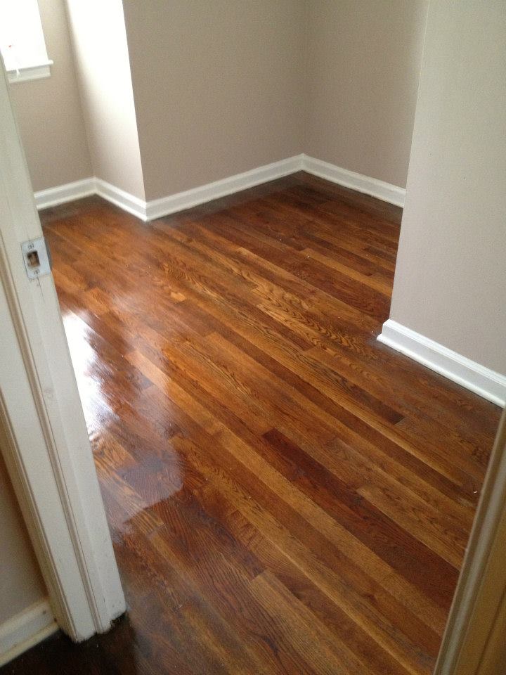 A recently refinished hardwood floor