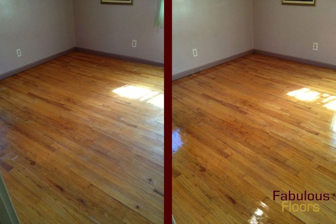 Before and after hardwood floor refinishing in Springdale, SC