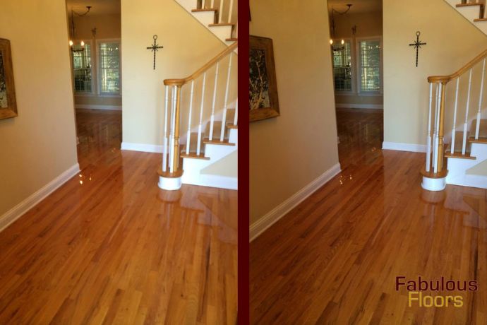 Resurfacing before and after hardwood floor resurfacing in Irmo, SC