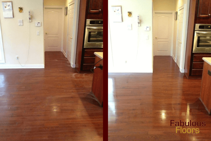 before and after a hardwood refinishing service in red bank, sc
