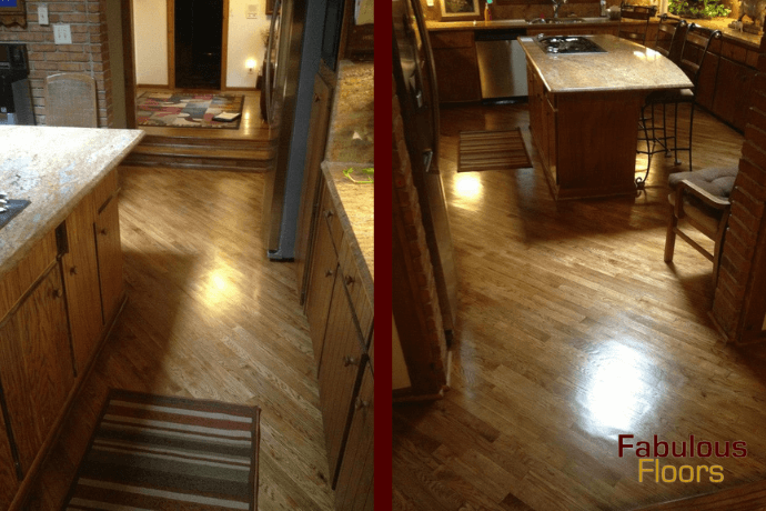 before and after a floor resurfacing service in an arlington estates, sc kitchen